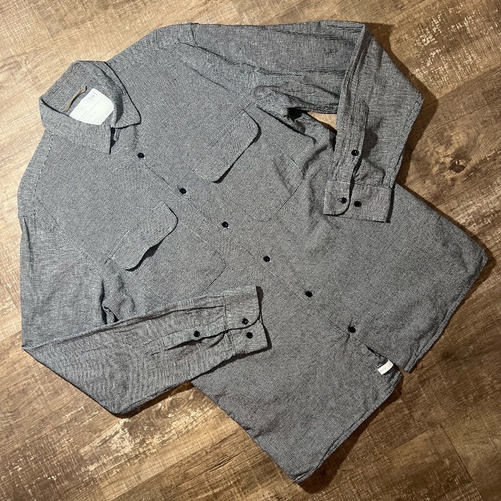 Banana Republic Mens Mini Houndstooth Button-Up Shirt | Large Tall | Black/White